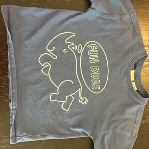 Zara Blue Short Sleeve Tee with Minimalist Cartoon Design